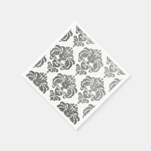 シルバー&ホワイトダマスクヴィンテージウェディングイベントパーティー スタンダードカクテルナプキン (角)
