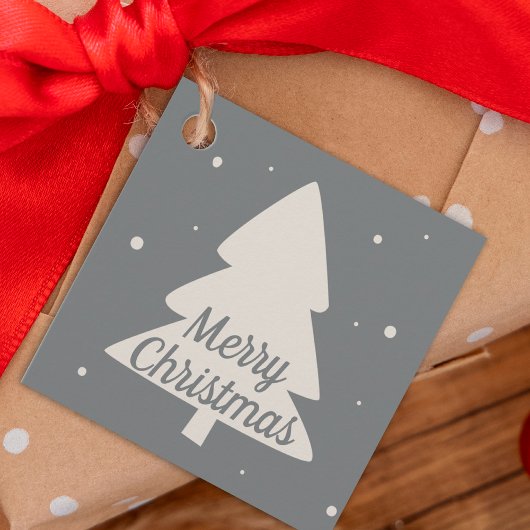 シルバー/ホワイトパインとスノーフレークのクリスマスツリー フェイバータグ