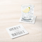 シルバー&ホワイトメリーとブライト・ウィンター・ホリデー スクエアペーパーコースター (インサイチュ)