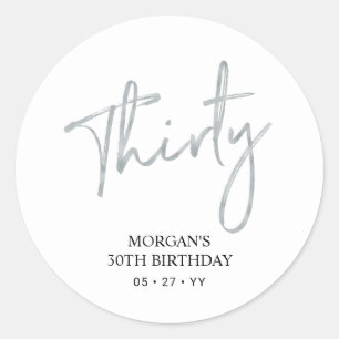 シルバー&ホワイト30誕生日お願い ラウンドシール