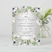 シルバー ホワイト アネモネ ゴールド ジオメトリック ウェディング 招待状 (スタンド正面)