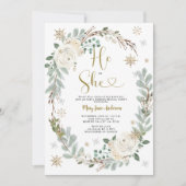 シルバー ホワイト ゴールド クリスマス 性別発表 招待状 (正面)