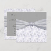 シルバー・ホワイト・スター・スノーフレークのウェディング 招待状 (正面/裏面)