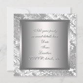 シルバー ホワイト ダマスク パーティー 招待状 (裏面)