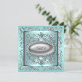 シルバー ホワイト ティール ブルー スウィート16 バースデー パーティー 招待状 (スタンド正面)