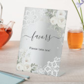 シルバー ホワイト フラワーのレースのゲストお土産サイン 台座サイン (インサイチュ)