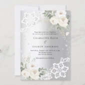 シルバー ホワイト フラワーズ ダイヤモンド ウェディング 招待状 (正面)