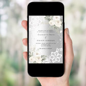 シルバー ホワイト フラワーズ ダイヤモンド ウェディング 招待状