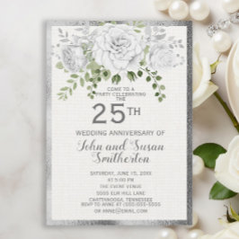 シルバー ホワイト フラワー 25周年 結婚記念日 招待状