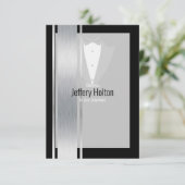 シルバー、ホワイト、ブラックのストライプタキシードサンキューカード サンキューカード (スタンド正面)