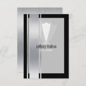 シルバー、ホワイト、ブラックのストライプタキシードサンキューカード サンキューカード (正面/裏面)