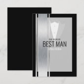 シルバー、ホワイト、ブラックのストライプタキシードサンキューカード サンキューカード (正面/裏面)