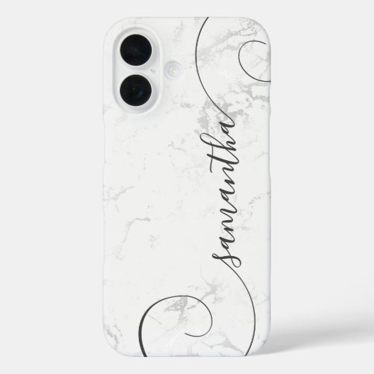 シルバー ホワイト マーブル カーリー 署名 Case-Mate iPhoneケース (裏面)