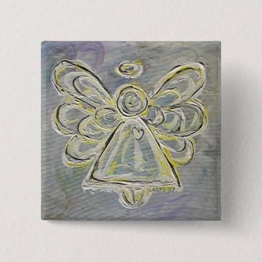 シルバー ホワイト ライト ガーディアン エンジェル アート ボタン ピン (正面)