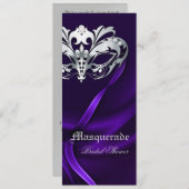 シルバー マスカレード パープル ブライダル シャワー 招待状 (正面/裏面)