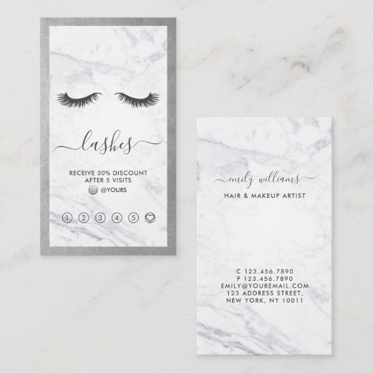 シルバー&マーブルまつげ美しいロイヤリティ垂直 名刺 (正面/裏面)