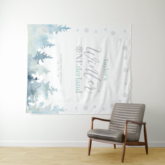 シルバー&ミントウィンターオンダーランド1st誕生日 タペストリー (インサイチュ(横))