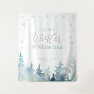 シルバー&ミント ウィンター ワンダーランド 1歳 誕生日 タペストリー