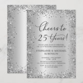 シルバー メタリック グリッター 25周年記念結婚式 招待状 (正面/裏面)