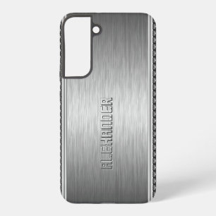 シルバー メタリック ブラッシュド アルミニウム 幾何学模様 アクセント SAMSUNG GALAXY S22+ケース