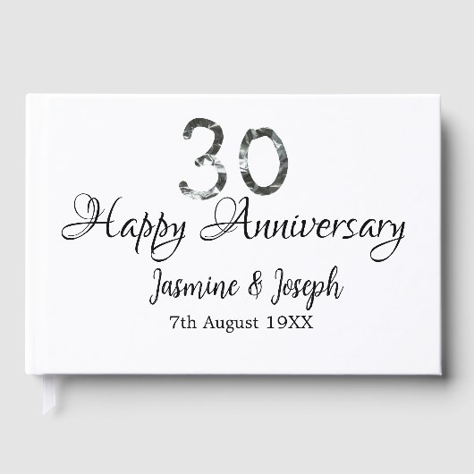 シルバー メタリック 30周年 ハッピーアニバーサリー 名前を追加 ゲストブック (正面)