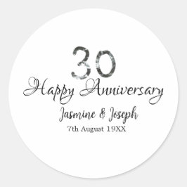 シルバー メタリック 30周年 ハッピーアニバーサリー 名前を追加 ラウンドシール
