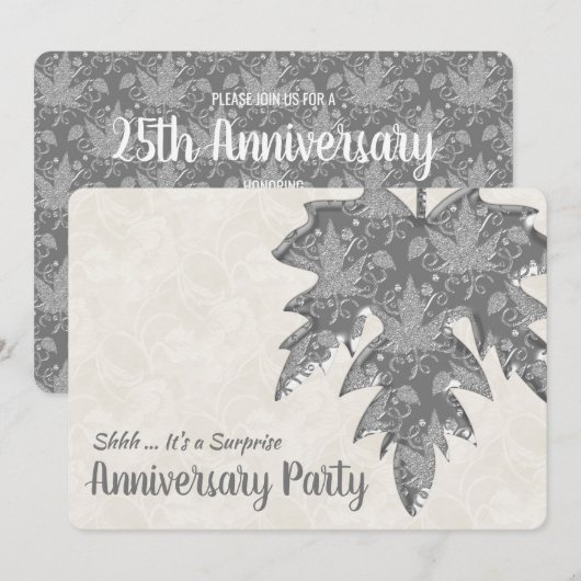 シルバー メタル調 紅葉 25周年記念 招待状 (正面/裏面)