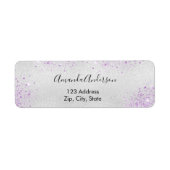 シルバー メタル パープル グリッター ダスト 返信住所 ラベル (正面)