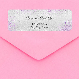 シルバー メタル パープル グリッター ダスト 返信住所 ラベル