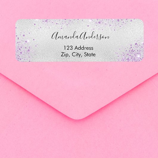 シルバー メタル パープル グリッター ダスト 返信住所 ラベル