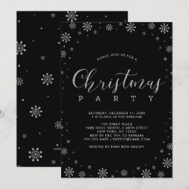 シルバー | モダンな雪の結晶のクリスマス ディナー パーティー 招待状