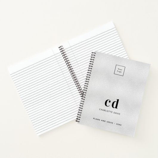 シルバー モノグラムイニシャル ビジネス ロゴ ノートブック (内部)