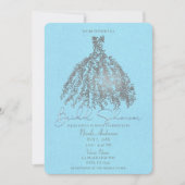 シルバー＆ライトブルー ボタニカルドレス ブライズシャワー 招待状 (正面)
