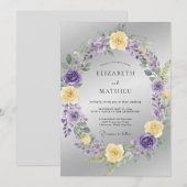 シルバー・ライラックリースの結婚式 招待状 (正面/裏面)