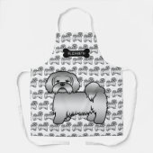 シルバー+ラサ・アプソ かわいいキャラクターデザインの犬+名前 エプロン (正面)