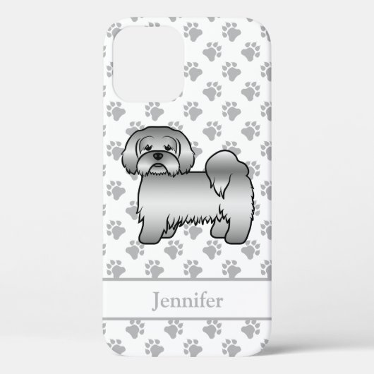 シルバー+ラサ・アプソ かわいいキャラクターデザインの犬+名前 Case-Mate iPhoneケース (裏面)