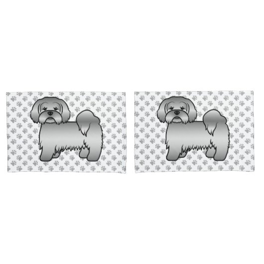 シルバー・ラサ・アプソ かわいいキャラクター 犬 イラスト 枕カバー (フロントセット)
