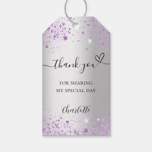 シルバー ラベンダー ハート ありがとう ギフトタグ (正面)