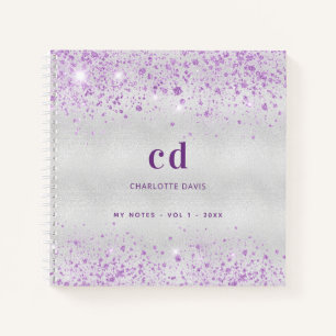 シルバー ラベンダー 名前 モノグラム ノートブック