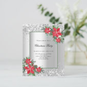 シルバー・レッドの花の装飾クリスマスパーティーの招待 (スタンド正面)