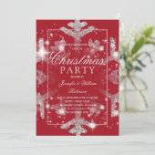 シルバー・レッドの雪の結晶のクリスマス・ホリデー・パーティー 招待状 (スタンド正面)