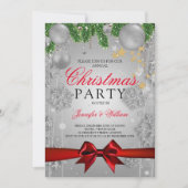 シルバー&レッドグラムクリスマスホリデーパーティー 招待状 (正面)