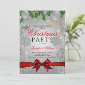 シルバー&レッドグラムクリスマスホリデーパーティー 招待状 (スタンド正面)