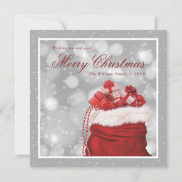 シルバー&レッドメリークリスマスホリデーカード シーズンカード