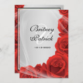 シルバー＆レッドローズのウェディング招待状 招待状 (正面/裏面)