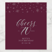 シルバー&レッド応援70年70thバースデーパーティー ワインラベル (シングルラベル)