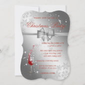 シルバー レッド ガラス、企業のクリスマス パーティー 招待状 (正面)