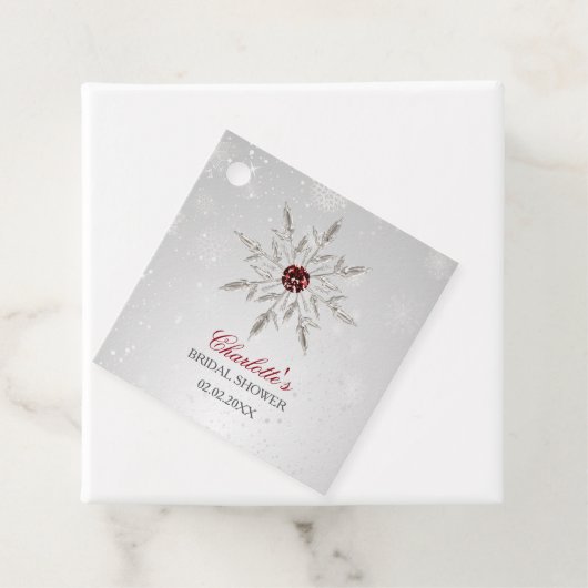 シルバー レッド スノーフレーク ウィンター ブライダル シャワー フェイバータグ (インサイチュ)