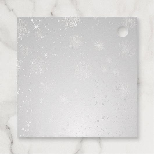 シルバー レッド スノーフレーク ウィンター ブライダル シャワー フェイバータグ (裏面)