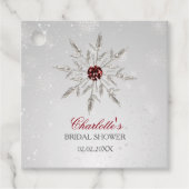 シルバー レッド スノーフレーク ウィンター ブライダル シャワー フェイバータグ (正面)